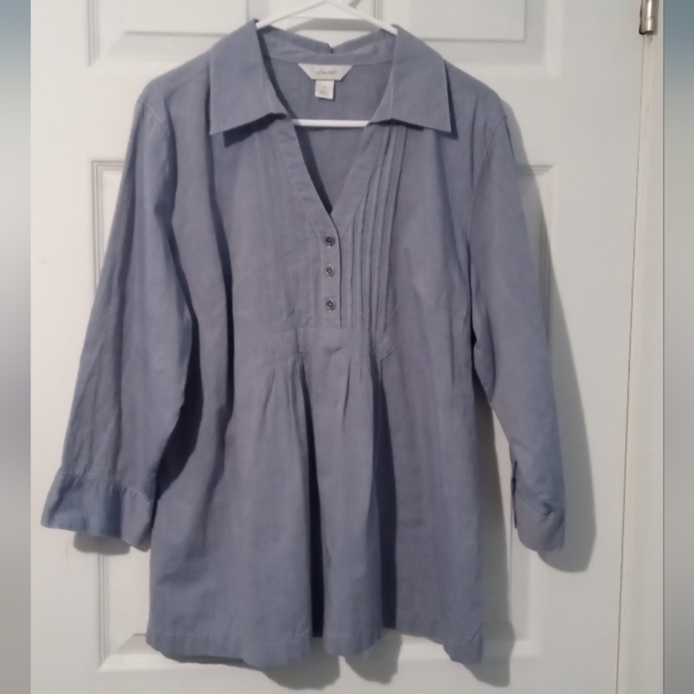CJ Banks Light Blue Blouse with Button Detail